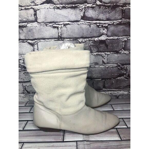 tarantino’s Ivory Suede Leather Ankle Heel Boots Women Sz 7M US/38EU - Picture 6 of 16